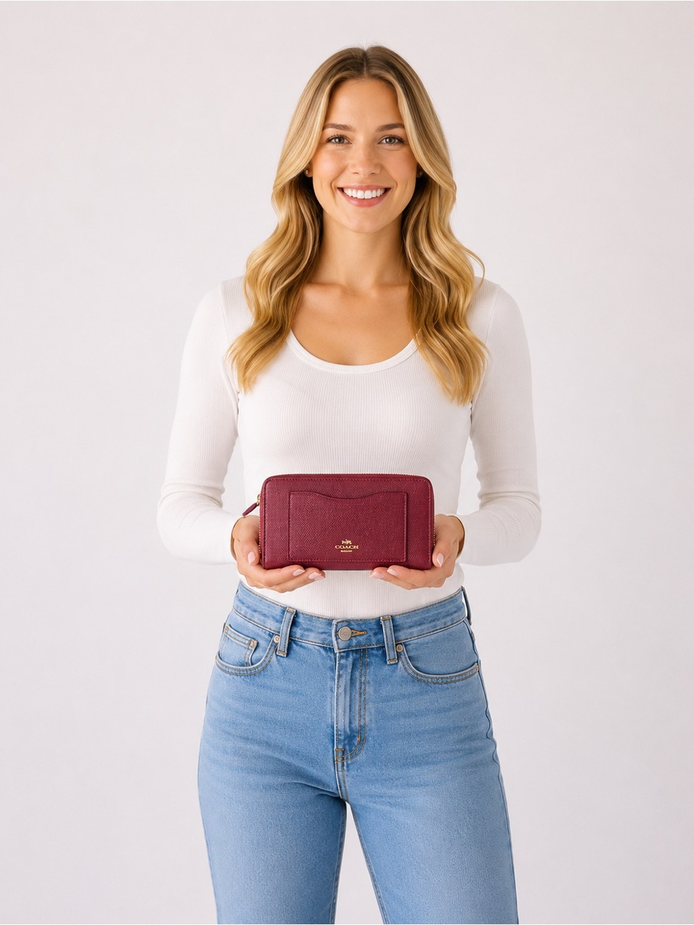 Coach Metallic Raspberry Zip-Around Wallet - Picture 11 of 11